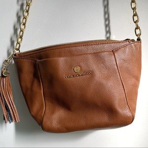 VINCE CAMUTO Genuine Brown Leather Crossbody Bag with Tassel